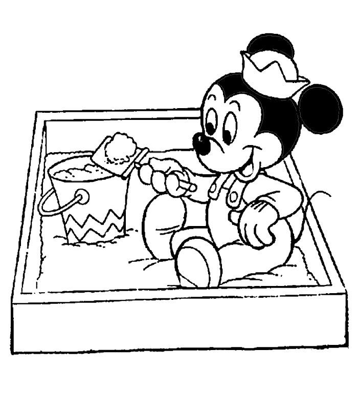 coloriage bebe mickey dans le sable